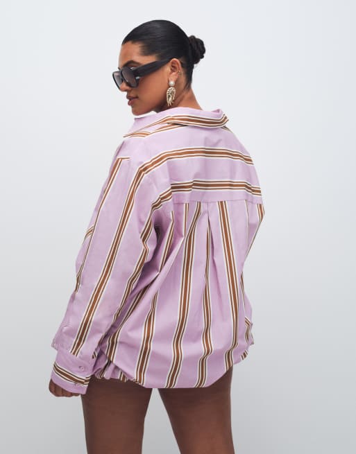 ASOS DESIGN Curve - Camicia oversize viola a righe, 3 di 8