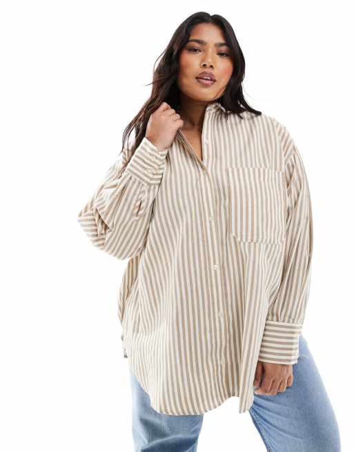 ASOS DESIGN Curve - Camicia Oxford effetto lino a righe