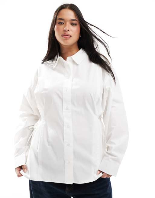 ASOS DESIGN Curve - Camicia taglio lungo bianca con allacciatura laterale