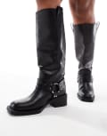 [ASOS DESIGN] ASOS DESIGN Curve Camila flat biker harness knee boots in black 5 BLACK