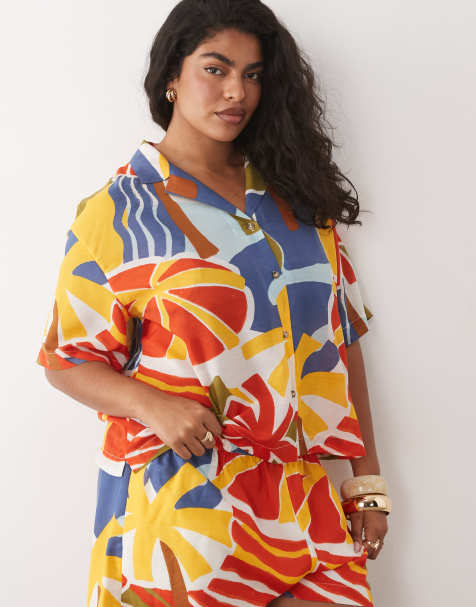 ASOS DESIGN Curve - Camisa playera con estampado abstracto (parte de un conjunto) - view 1