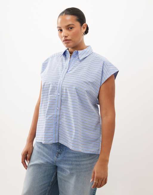ASOS DESIGN Curve - camisa sin mangas con espalda abierta a rayas azules - MULTI, 2 de 4