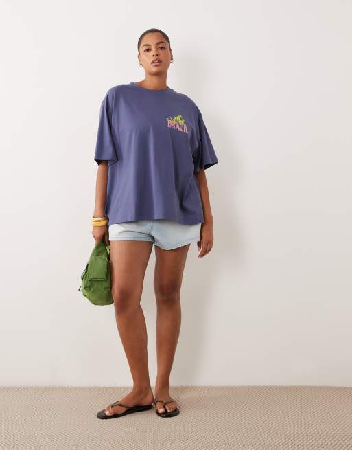 ASOS DESIGN Curve - Camiseta azul extragrande con estampado gráfico de leopardo y texto "Brazil", 2 de 4