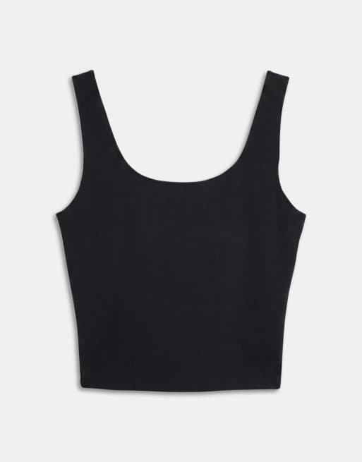 ASOS DESIGN Curve - Camiseta negra de tirantes con cuello curvado de punto de algodón compacto, 6 de 7