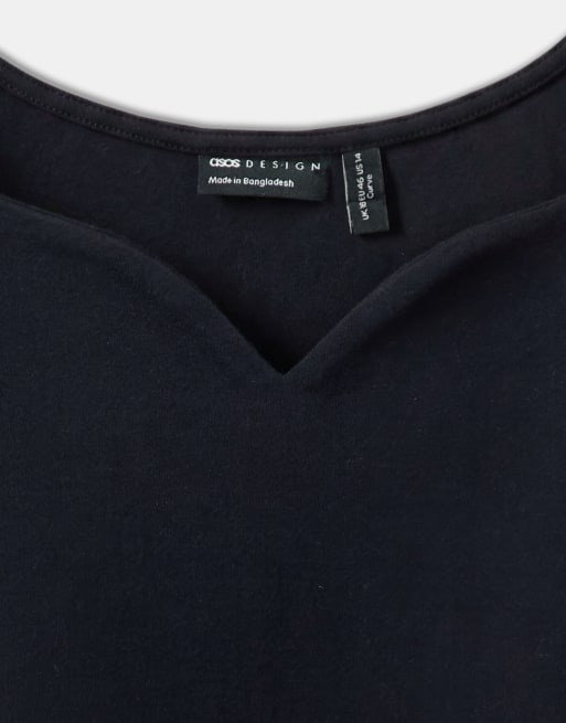 ASOS DESIGN Curve - Camiseta negra de tirantes con cuello curvado de punto de algodón compacto, 7 de 7