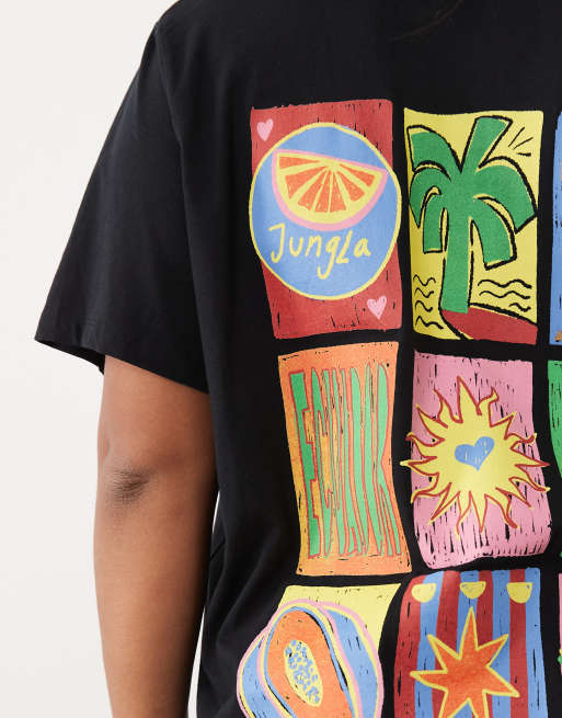ASOS DESIGN Curve - Camiseta negra extragrande con estampado gráfico de frutas tropicales, 3 de 4