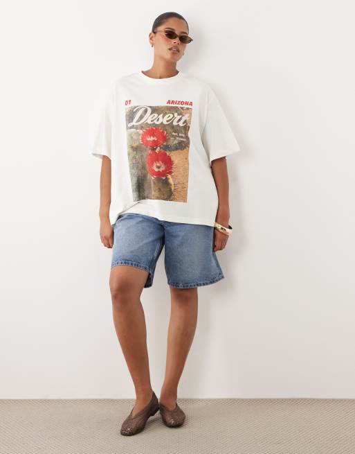 ASOS DESIGN Curve camiseta oversize con gráfico de desierto en crema, 2 de 4