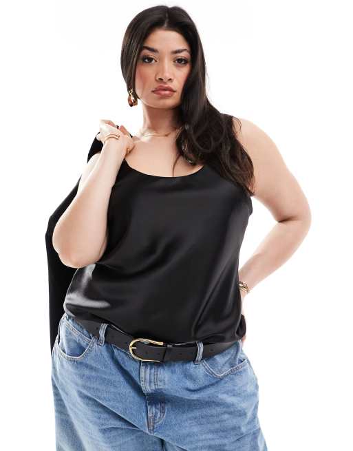 ASOS DESIGN Curve – Camisole in Schwarz mit U-Ausschnitt und Pailletten
