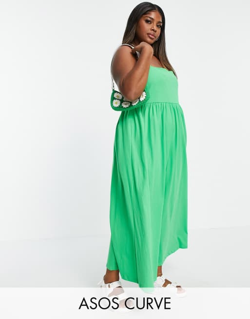 ASOS DESIGN Curve – Camisole-Midikleid mit eckigem Ausschnitt in Hellgrün