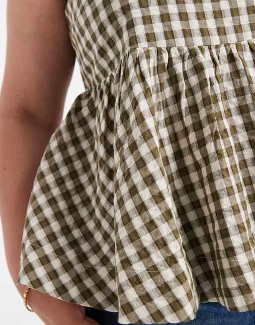 ASOS DESIGN Curve - Camitop met gestrikte schouderbandjes, peplum en gingham ruit, 3 van 4