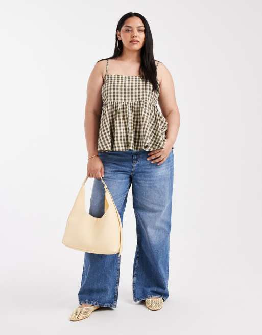 ASOS DESIGN Curve - Camitop met gestrikte schouderbandjes, peplum en gingham ruit, 4 van 4