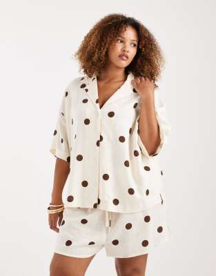 Asos Curve Asos Design Curve Camp Collar Linen Mix Shirt In White