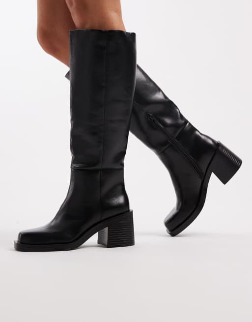 ASOS DESIGN Curve Campbell chunky heeled knee boots in black