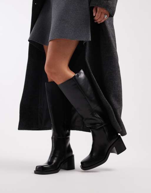 ASOS DESIGN Curve Campbell chunky heeled knee boots in black