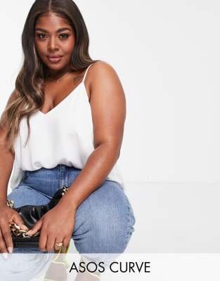 ASOS DESIGN Curve - Canotta con scollo a V avorio 