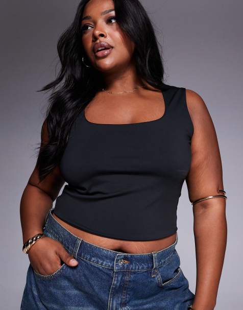 ASOS DESIGN Curve - Canotta modellante nera con spalline larghe e scollo squadrato - view 1