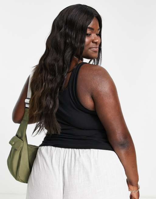 ASOS DESIGN Curve - Canotta nera con scollo rotondo sul davanti e sul retro, 2 di 4