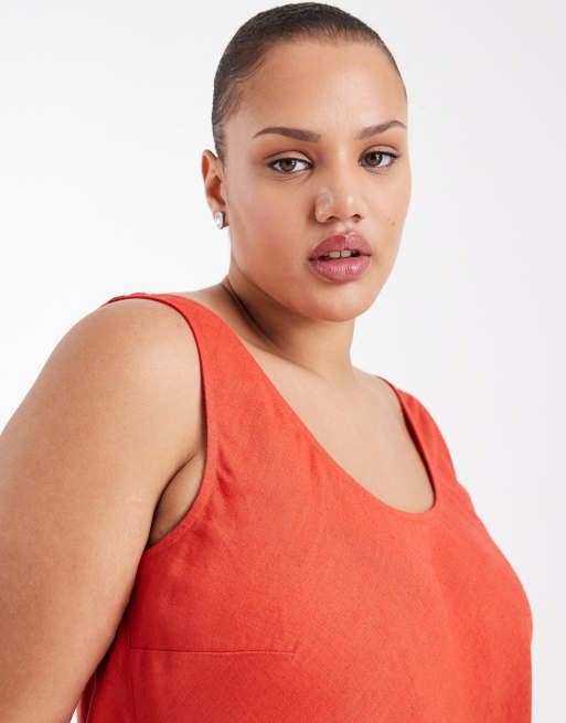 ASOS DESIGN Curve - Canotta rossa misto lino con scollo rotondo, 4 di 4