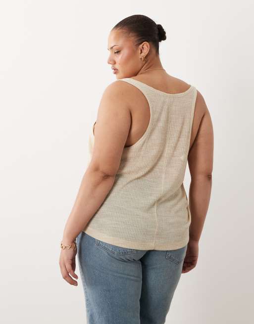 ASOS DESIGN Curve - Canotta testurizzata color pietra con scollo a vogatore, 4 di 4