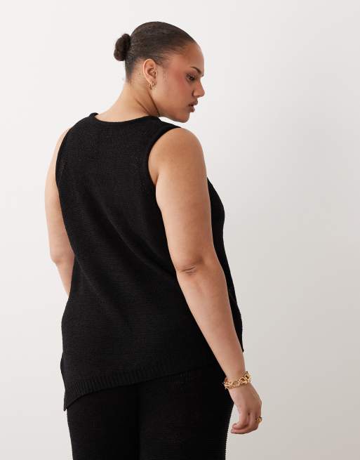 ASOS DESIGN Curve - Canottiera svasata nera con fettuccia in coordinato, 3 di 4