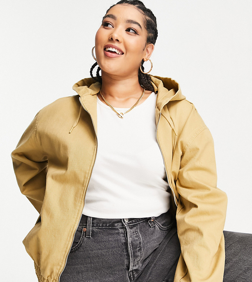 Asos Curve Asos Design Curve Canvas Oversized Bomber Jacket In Stone-brown