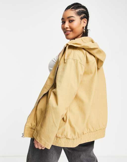 ASOS DESIGN Curve canvas oversized bomber jacket in stone