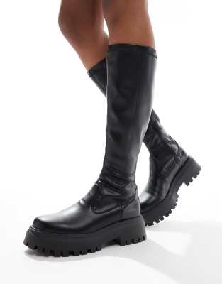 ASOS DESIGN Curve - Canyon - Kniehohe, enge Stiefel in Schwarz mit dicker Sohle