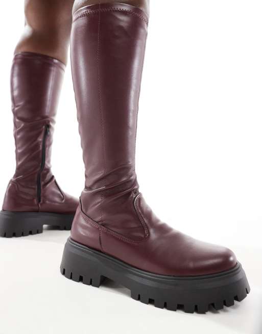 ASOS DESIGN Curve - Canyon - Knielaarzen met dikke zool in bordeauxrood, 4 van 4
