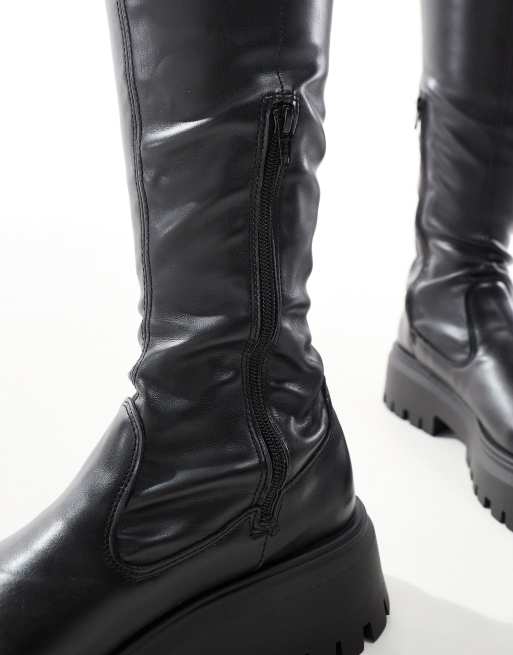 ASOS DESIGN Curve Canyon sock chunky knee boot in black, 4 of 4