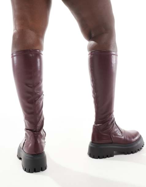ASOS DESIGN Curve Canyon sock chunky knee boot in burgundy - view 2