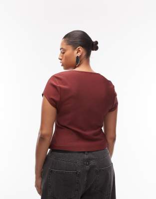Asos Curve Asos Design Curve Cap Sleeve Square Neck Bandage Top In Burgundy