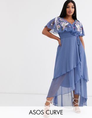 asos design cape back dipped hem maxi dress