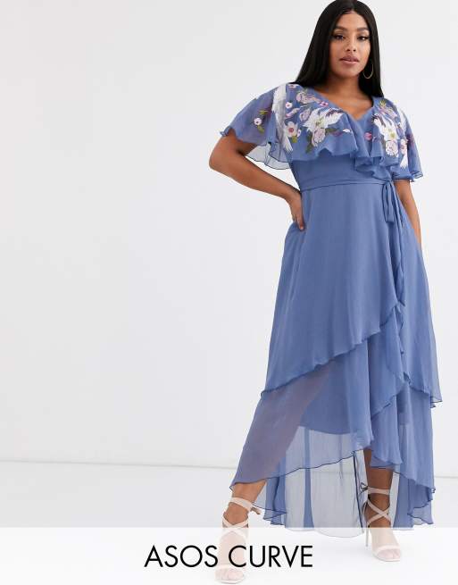 Asos design maxi dress with outlet cape back and dipped hem