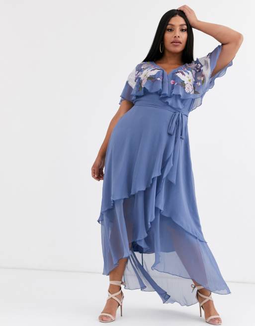 Asos design maxi dress with cape back and dipped hem in light sales floral print