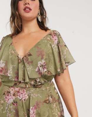 asos design maxi dress with cape back and dipped hem in light floral print