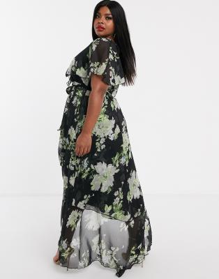 asos design maxi dress with cape back and dipped hem in light floral print