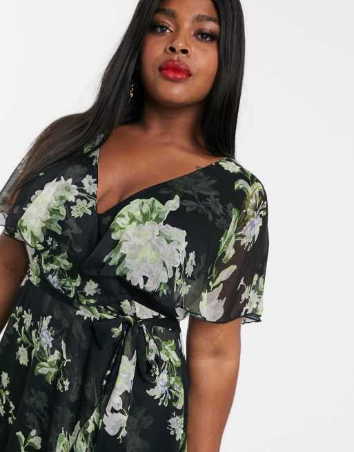 Asos design maxi dress with cape back sales and dipped hem in light floral print