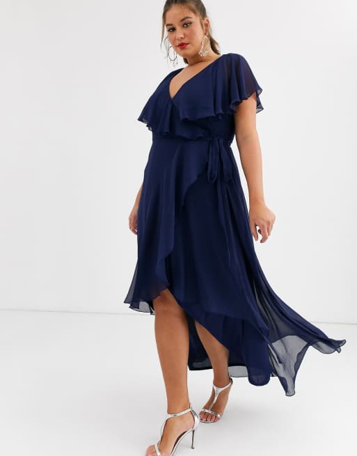 Asos design midi dress with shop cape back and dipped hem