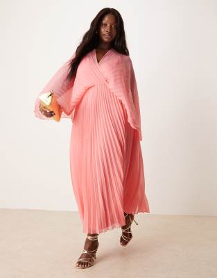ASOS CURVE ASOS DESIGN CURVE CAPE DETAIL PLEATED MAXI DRESS