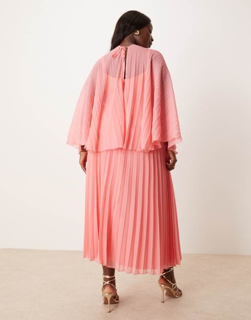 ASOS DESIGN Curve cape detail pleated maxi dress in rose pink | ASOS