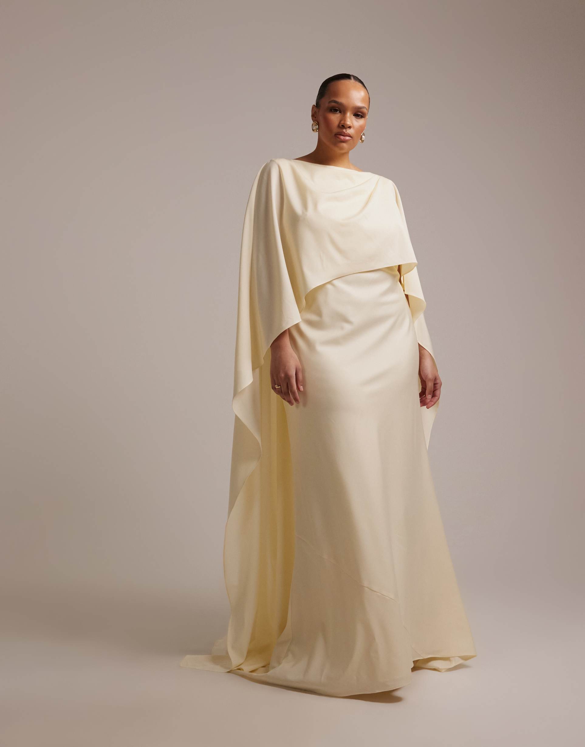 asos design curve cape overlay low back maxi wedding dress in ivory