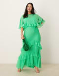 [ASOS Curve] ASOS DESIGN Curve cape overlay ruffle bias maxi dress in bright gren-Green 24 Bright green
