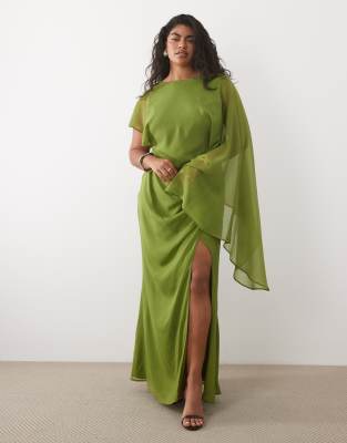 Asos Curve Asos Design Curve Cape Sleeve Bias Cut Drape Dress With Low Back In White