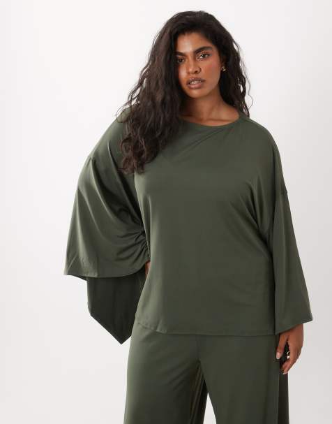 ASOS DESIGN Curve cape style co-ord top in khaki - view 1