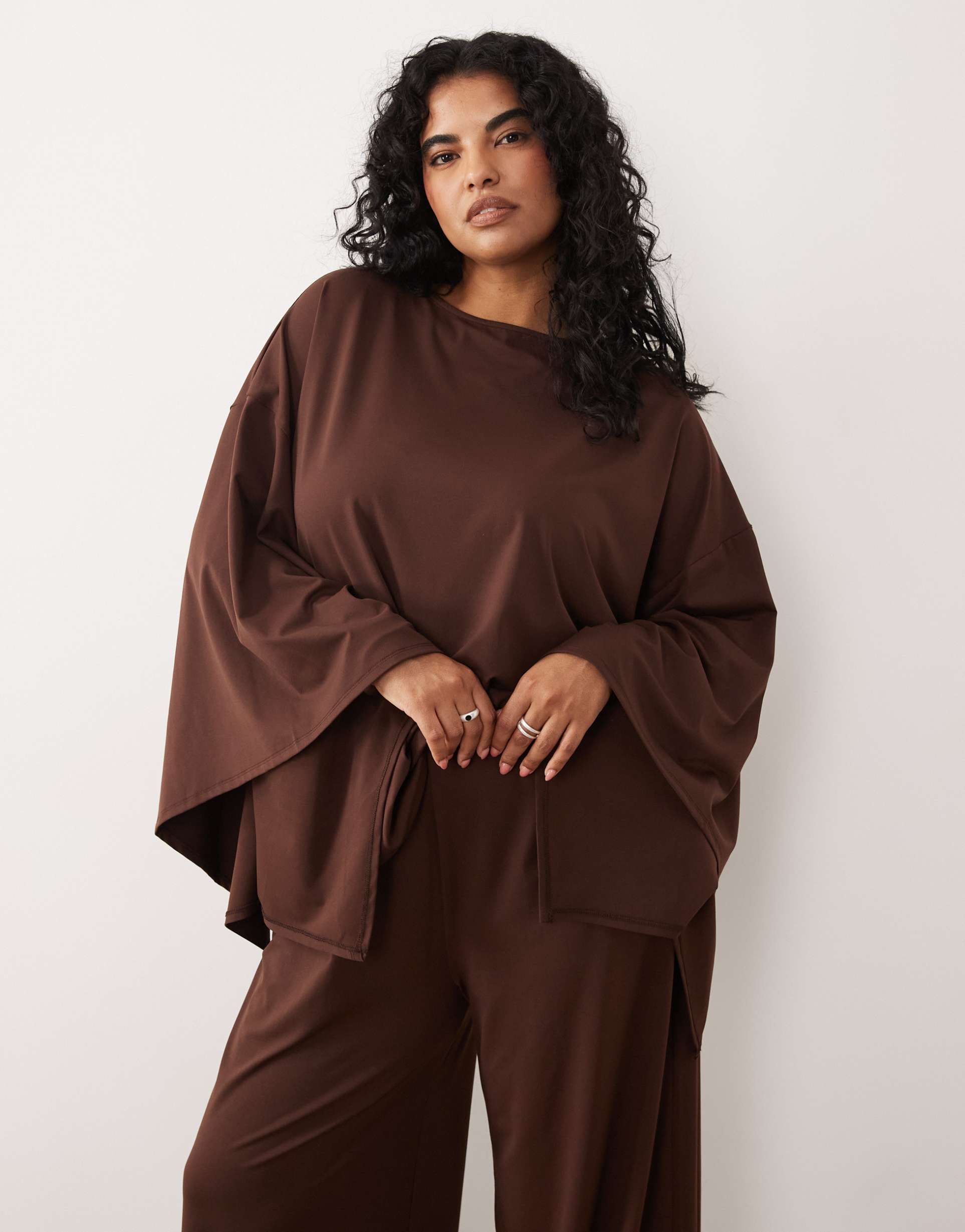 asos design curve cape style top in brown - part of a set