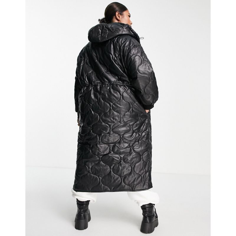 Cappotti Donna DESIGN Curve - Cappotto con cappuccio nero in pelle sintetica trapuntata