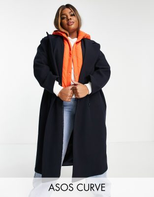 ASOS DESIGN Curve smart quilted hood formal coat in navy - ASOS Price Checker