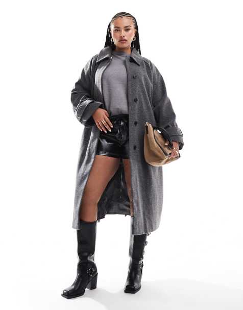 ASOS DESIGN Curve - Cappotto taglio lungo con motivo a spina di pesce e colletto - view 1