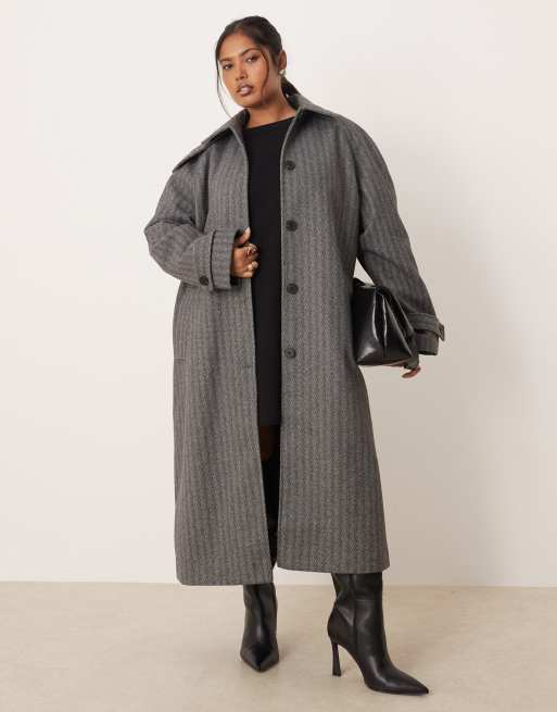 ASOS DESIGN Curve - Cappotto taglio lungo con motivo a spina di pesce