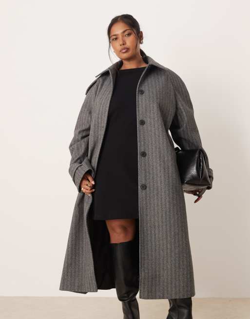 ASOS DESIGN Curve - Cappotto taglio lungo con motivo a spina di pesce, 3 di 4